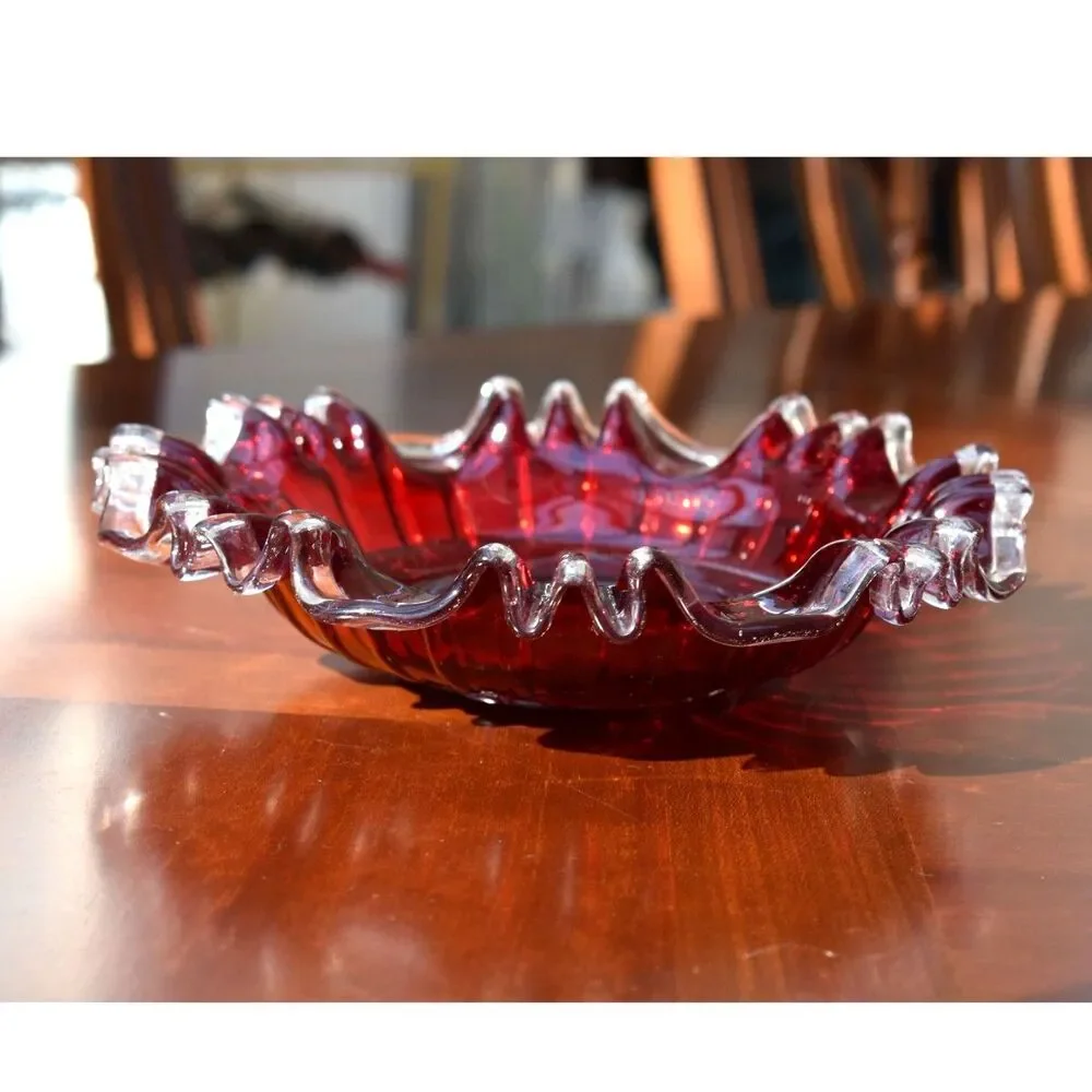 Rare Fenton Ruby Silvercrest High/Low Bowl - 1939 Pre-Logo - 9.5